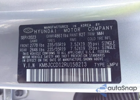2024 Hyundai Tucson Hybrid Sel Convenience из США, поврежденный, VIN KM8JCCD12RU158213